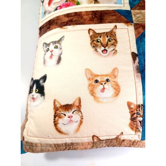 LikeNew Handmade Quilted Vintage 15"x15" Pillow With Funny Cats & Dogs Prints - Picture 4 of 8